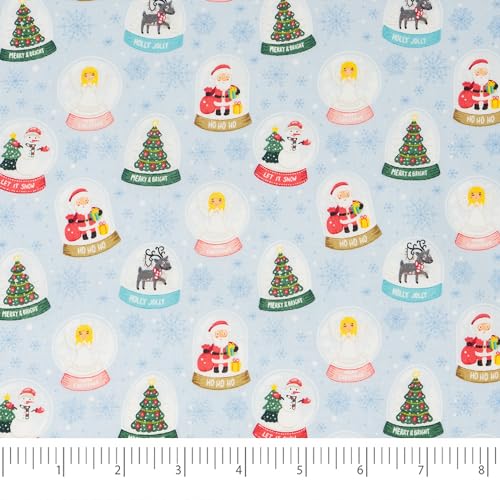 SINGER Print Fabric, 100% Cotton, Christmas Christmas SNOWGLOBES