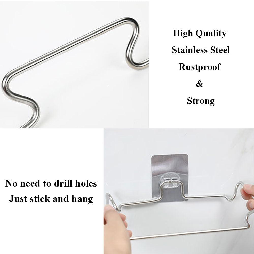 Trash Bag Holder for Cabinet Doors & Cupboards, Stainless Steel Garbage Bag Holder with Adhesive Base Sticker, Portable Kitchen Trash Can for Under Sink Trash Bag Holder, Under Counter Trash Can