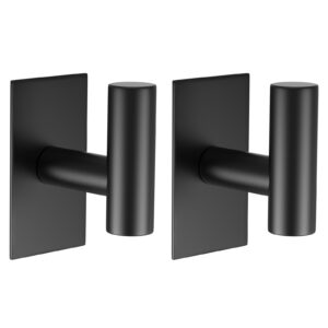 vaehold wall towel hooks, heavy duty sticky holder waterproof towel hooks for hanging coat, clothes, closet hook wall mount for kitchen (black, adhesive 2 pack)