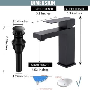 Black Bathroom Faucet, Bathroom Faucets, Bathroom Sink Faucets, Single Hole Bathroom Faucet, Matte Black Single Handle Bathroom Faucet with Pop Up Drain and Supply Lines, BF011B