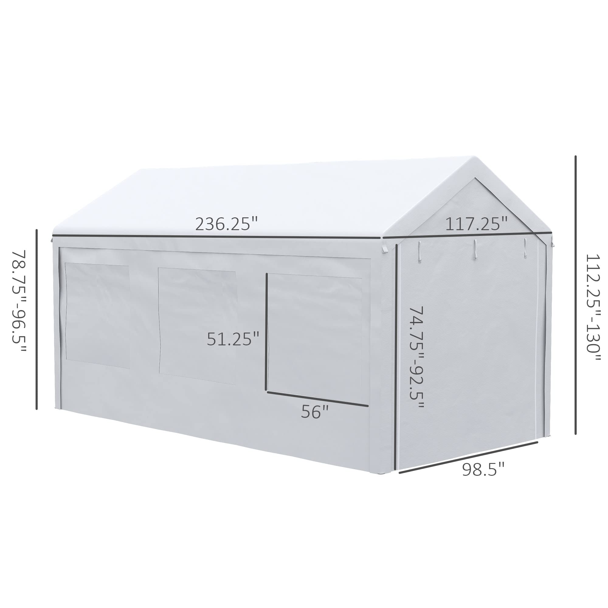 Outsunny 10' x 20' Party Tent and Carport, Height Adjustable Portable Garage, Outdoor Canopy Tent 8 Legs with Sidewalls for Car, Truck, Boat, Motorcycle, Bike, Garden Tools, White