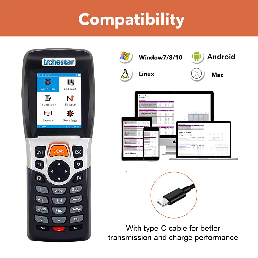 Wireless Barcode Scanner - Handheld Inventory Scanner Data Collector with 2.4GHz RF Transceiver for Warehouse & Bookstore Management (N4-2D-Blue)