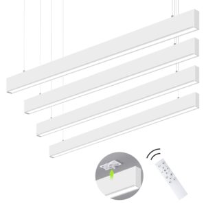 monios-l led linear light with remote control, seamless connection, 3000k to 6000k cct selectable, 4ft stepless dimmable, 36w linkable ceiling shop light, suspended office lighting fixture, 4 packs