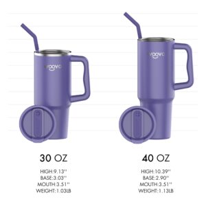 WOOVO 40oz Tumbler with Handle, Purple Insulated Tumbler Cups with Lids and Straws, BPA Free Travel Mug with Handle, Reusable Double Wall Stainless Steel Water Mug, Slim Cup for Women Girl