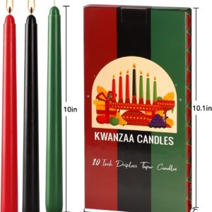 Set of 7 Kwanzaa Taper Candles, 3 Red, 3 Green, 1 Black Mishumaa Saba Candle Set, 10 Inch Dripless Tall Candle Stick for Kwanzaa, 7-7.5 Hour Burn Time