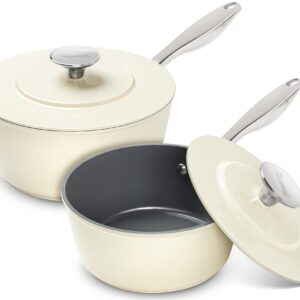 MICHELANGELO Sauce Pan with Lid, Nonstick Ceramic Saucepans Set, 1.5Qt & 3Qt Sauce Pan Sets with Stainless Steel Handle, Non-Toxic, Induction Compatible, Oven Safe