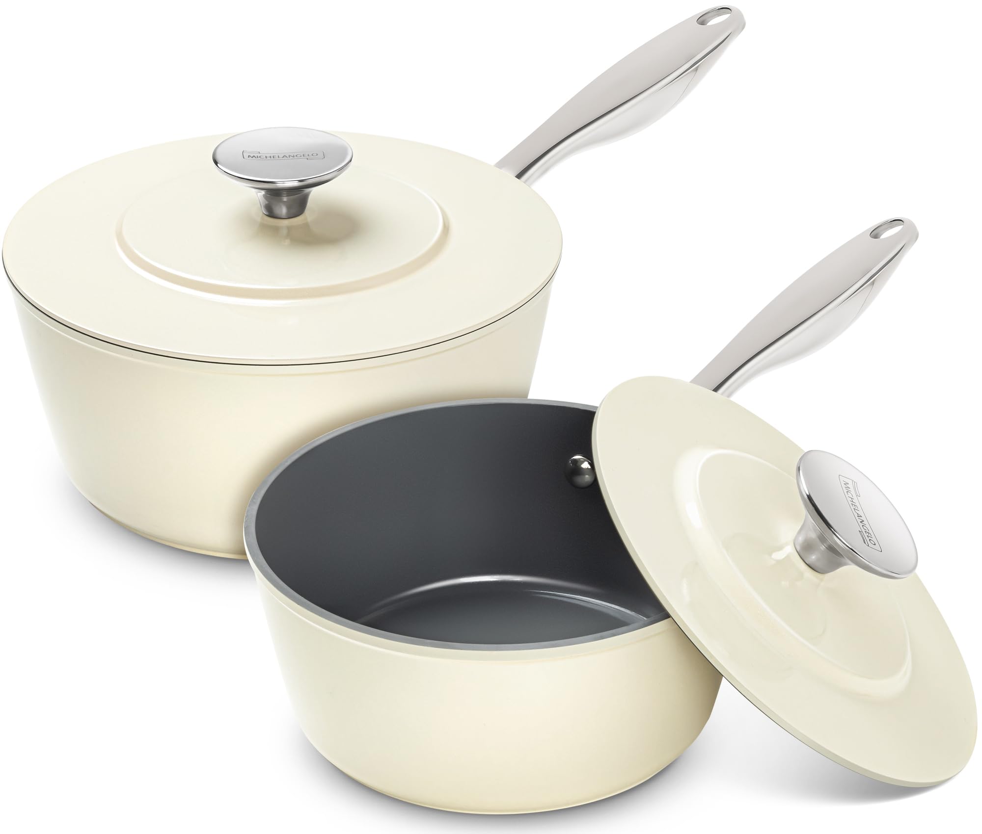 MICHELANGELO Sauce Pan with Lid, Nonstick Ceramic Saucepans Set, 1.5Qt & 3Qt Sauce Pan Sets with Stainless Steel Handle, Non-Toxic, Induction Compatible, Oven Safe