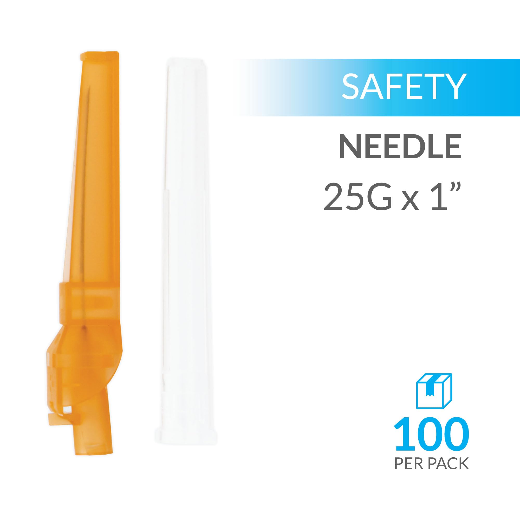 NANOSHARPS 100 Pack 25Ga 1 Inch Sterile Disposable Injection Needle with Safety Gard Cap for Animal, Pet and Industrial Dispensing Needle 25x1