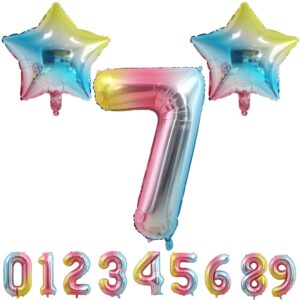 number 7 balloon 40 inch giant rainbow gradient colorful balloons for girl boy birthday party celebration decoration large globos (number 7)