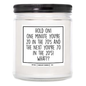 younique designs 70th birthday candles for home scented candle 9oz - 70 year old birthday gifts for women, 70th birthday gifts for men, 70 year old woman - 70 birthday candles (lavender & vanilla)