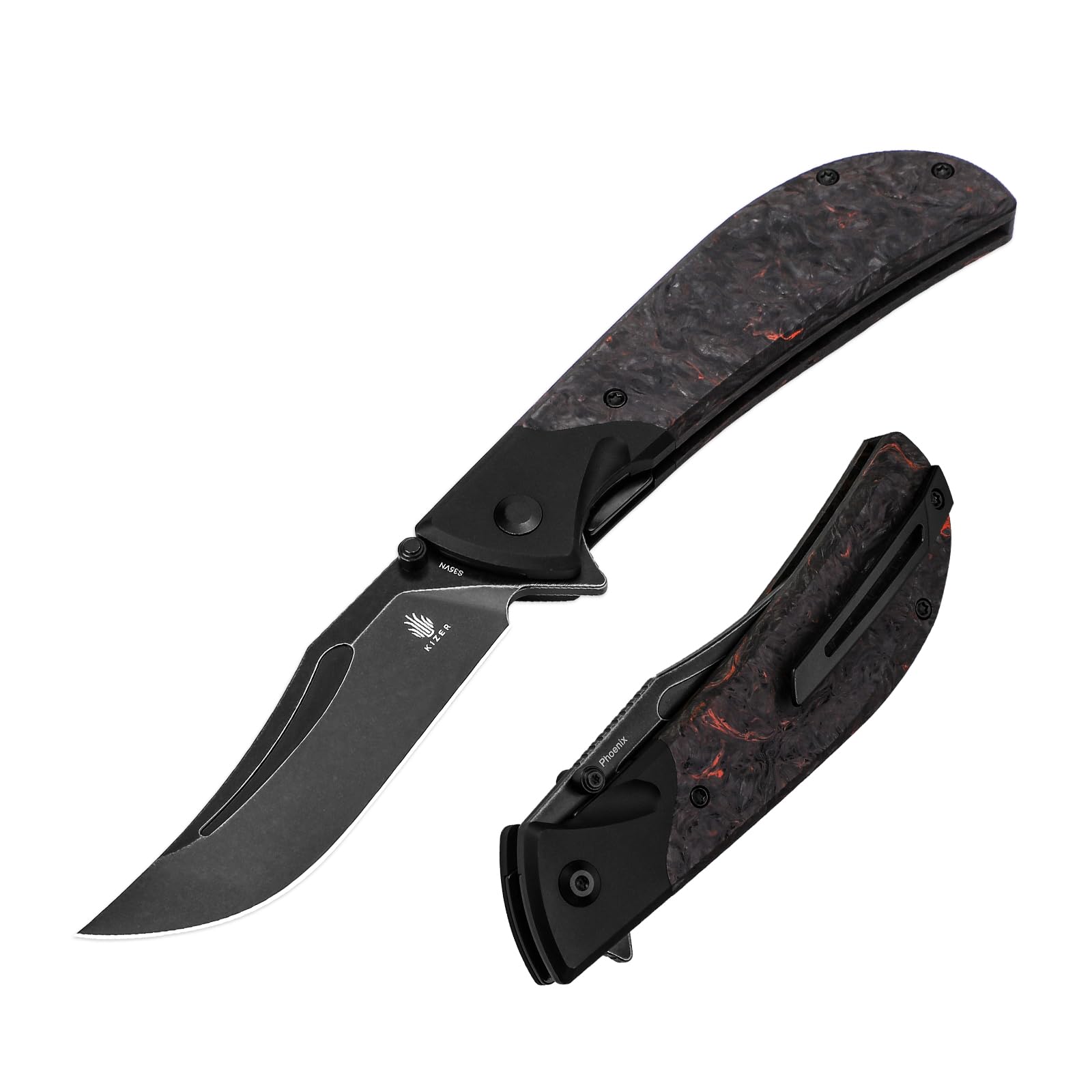 Kizer Phoenix Pocket Knife, 3.58 In S35VN Steel Blade Folding Knife, Fatcarbon & Aluminium Handle EDC Knife, Utility Knife with Deep Carry Pocket Clip for Camping Hiking Hunting, Ki4647A1