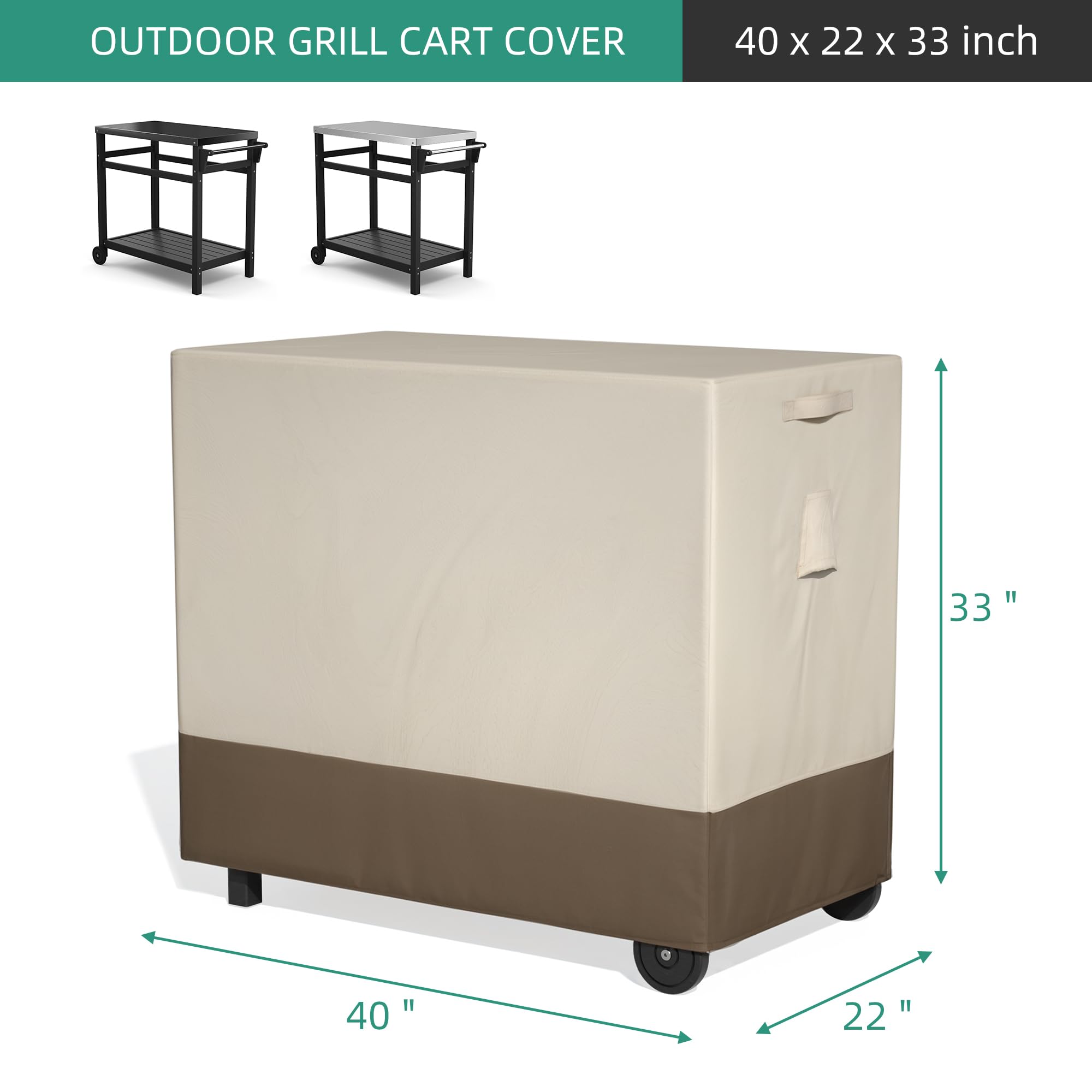 TORVA Cover for Outdoor Prep Table,600D Heavy Duty & Waterproof Cover for BBQ Grill Cart -40x22x33inch