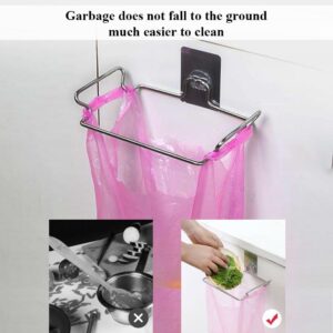 Trash Bag Holder for Cabinet Doors & Cupboards, Stainless Steel Garbage Bag Holder with Adhesive Base Sticker, Portable Kitchen Trash Can for Under Sink Trash Bag Holder, Under Counter Trash Can