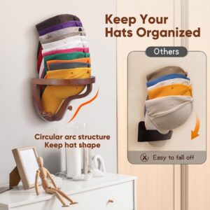 TOINSIX Hat Rack for Baseball Caps - Hat Organizer Holds Up to 30 Caps Storage, Wooden Ball Cap Holder Racks for Wall and Door, No-Drilling Mount (Brown)