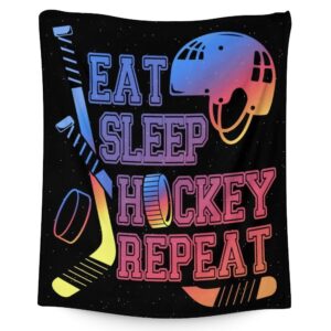 hockey blanket gifts - 40"x50" sports throw blanket for boys girls - blue soft plush blankets for couch, sofa