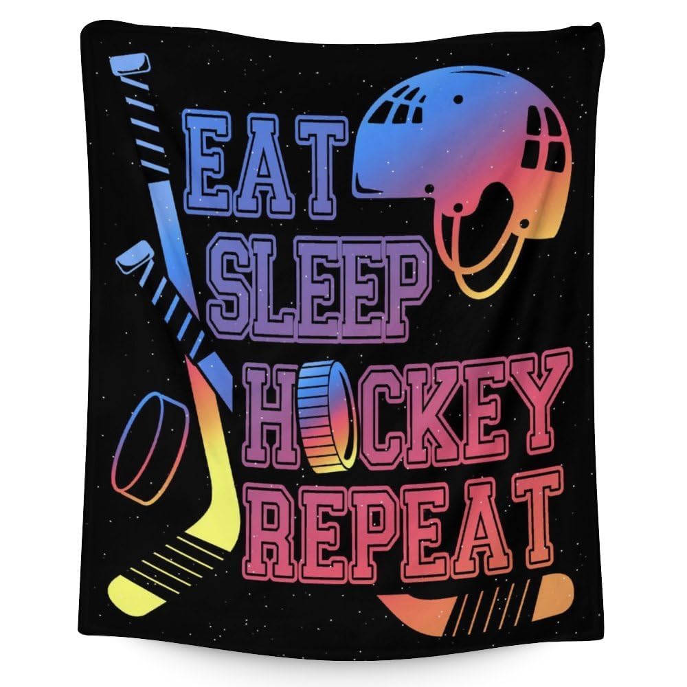 Hockey Blanket Gifts - 40"x50" Sports Throw Blanket for Boys Girls - Blue Soft Plush Blankets for Couch, Sofa