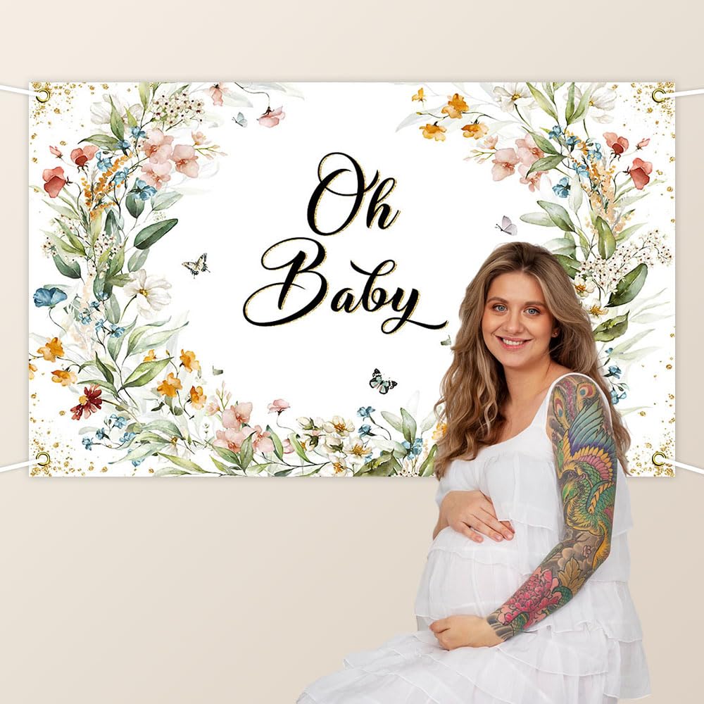 Avezano Wildflower Baby Shower Backdrop Wildflower Baby Shower Decorations Greenery Floral Baby Shower Background Spring Oh Baby Birthday Party Banner 70.8 x 43.3 Inch