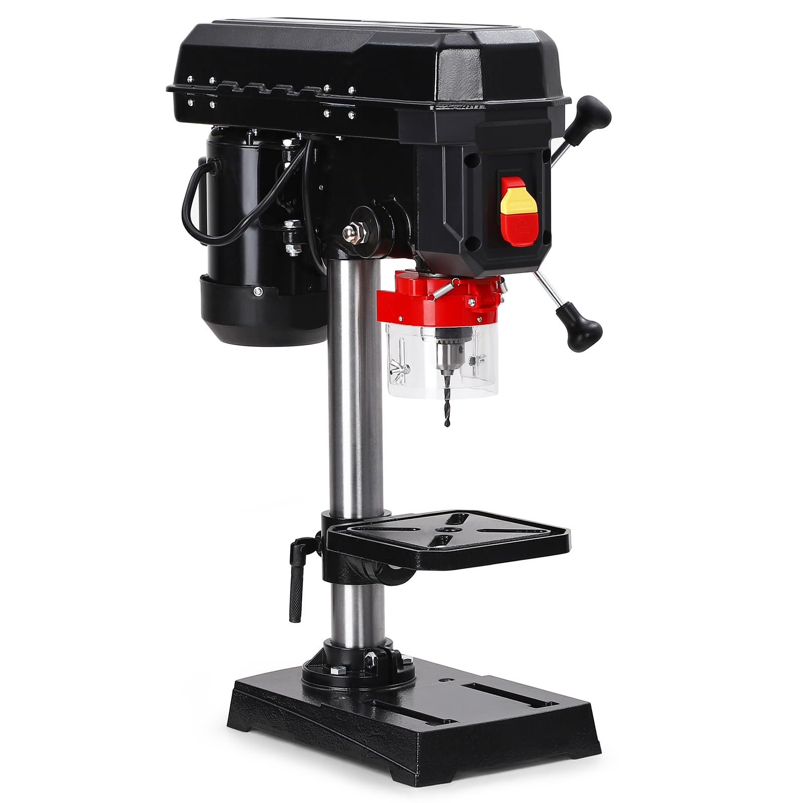 Benchtop Drill Press, 2.5Amp Bench Drilling Machine with 5-Speed Adjustable, 8 Inch Swing Distance 0-45° Tiltling Tabletop Drilling Machine for Wood, Metal