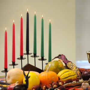 Set of 14 Kwanzaa Taper Candles, 6 Red, 6 Green, 2 Black Mishumaa Saba Candle Set, 10 Inch Dripless Tall Candle Stick for Kwanzaa, 7-7.5 Hour Burn Time