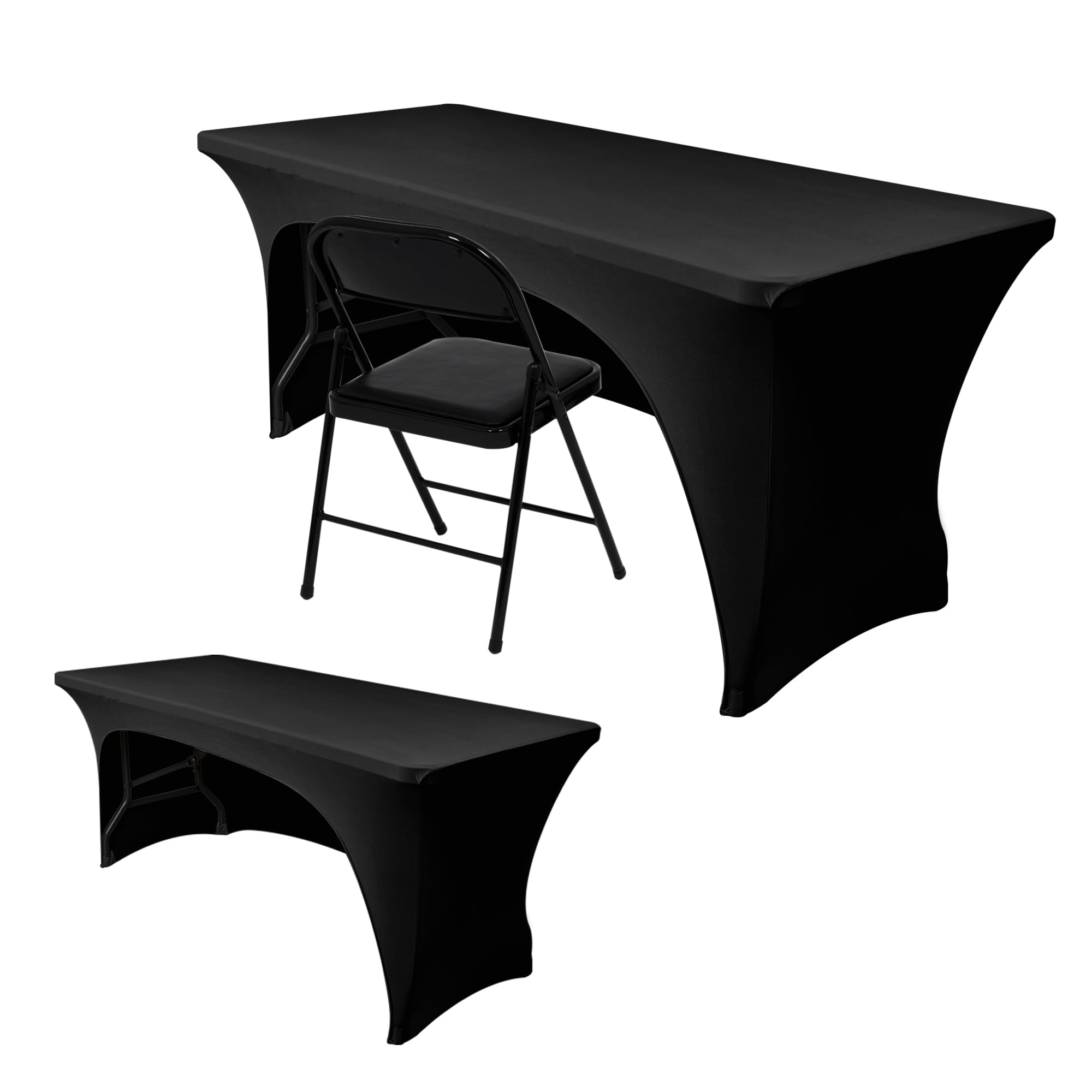 Nasitos 2 Pack Black Table Cloth 6 Foot-Spandex Fitted Tablecloth Rectangle Tables, Open Back Stretch Folding Trade Show Table Covers Fabric Washable & Wrinkle Resistant for Parties, Wedding, Event