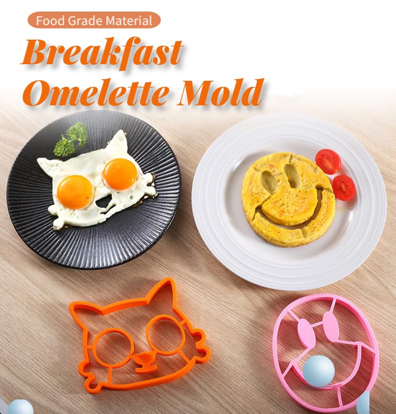 Breakfast Omelette Mold Easy To Clean Custom Silicone Pancake Dog Frog Egg Fired Mould (Yellow-SmileFace)