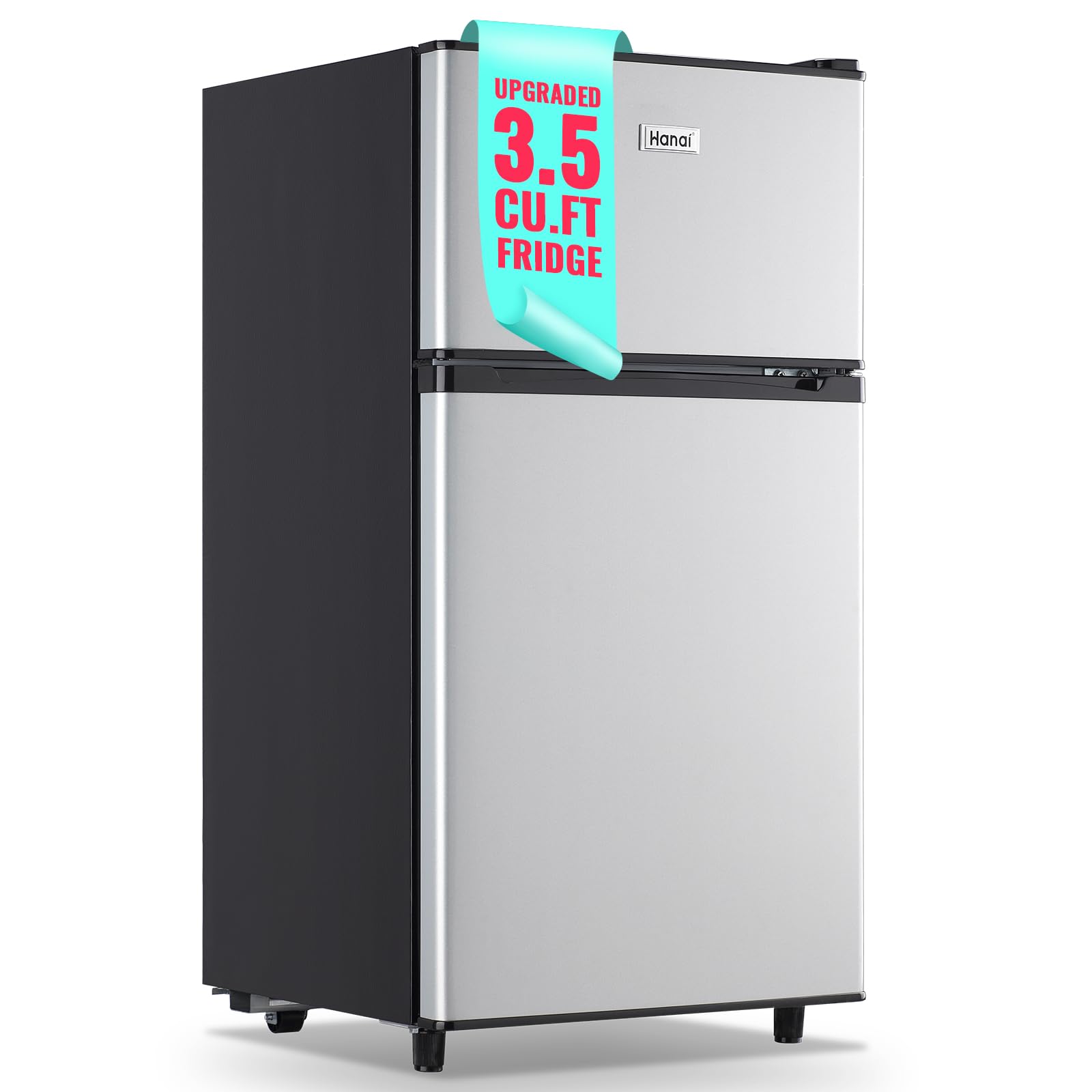 WANAI Small Refrigerator with Freezer 3.5 Cu.Ft Mini Fridge with Freezer on Top Double Door Small Fridge for Bedroom Dorm Room College Office Silver