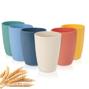 idealic 12oz wheat straw cups, unbreakable drinking cups set of 6, reusable stackable tumbler cups set, dishwasher & microwave safe water cups for kids, colorful