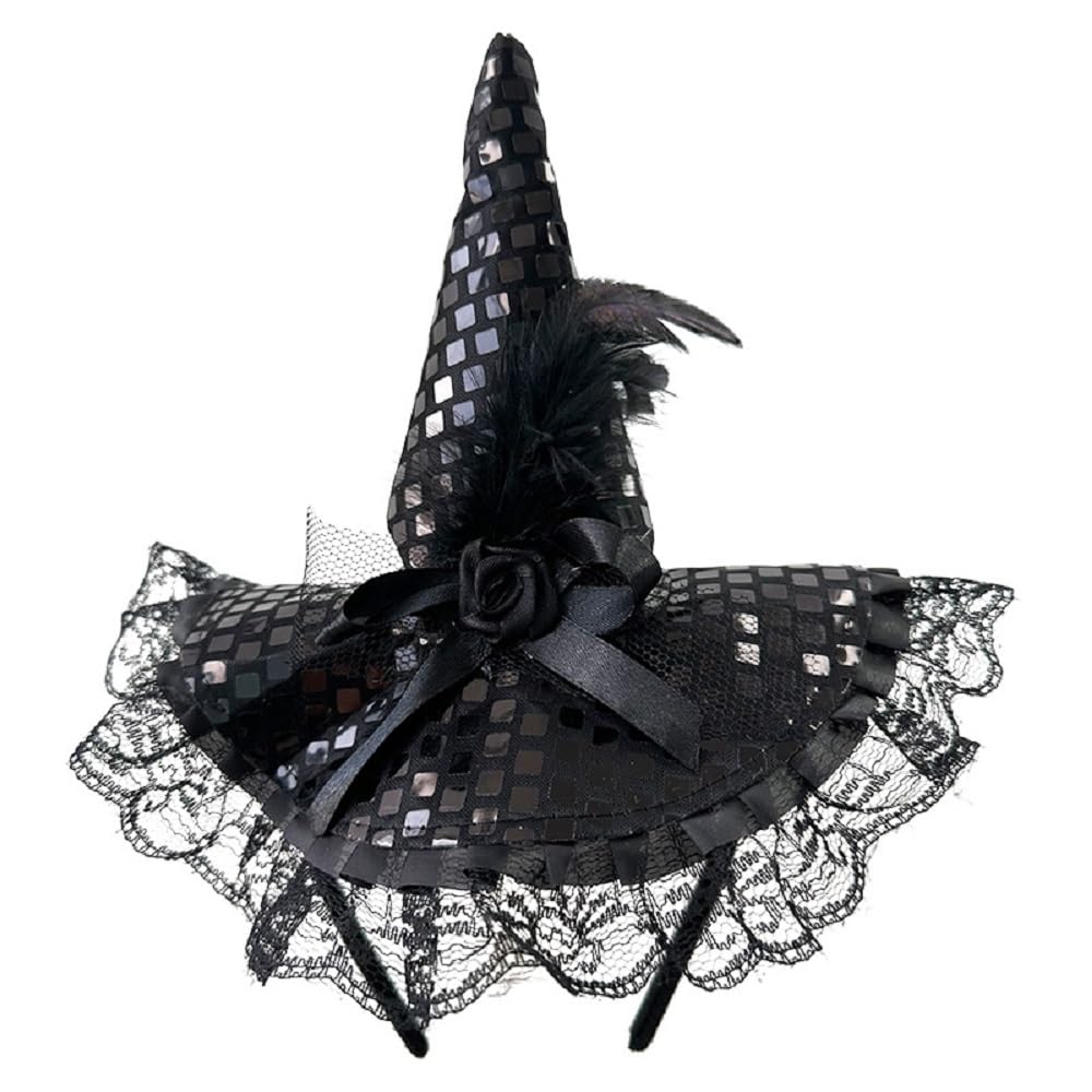 Wgudzpj Halloween Witch Hat for Women Headband Witch Hat Headpiece Party Cosplay Costume Favors Supplies Girls Hats