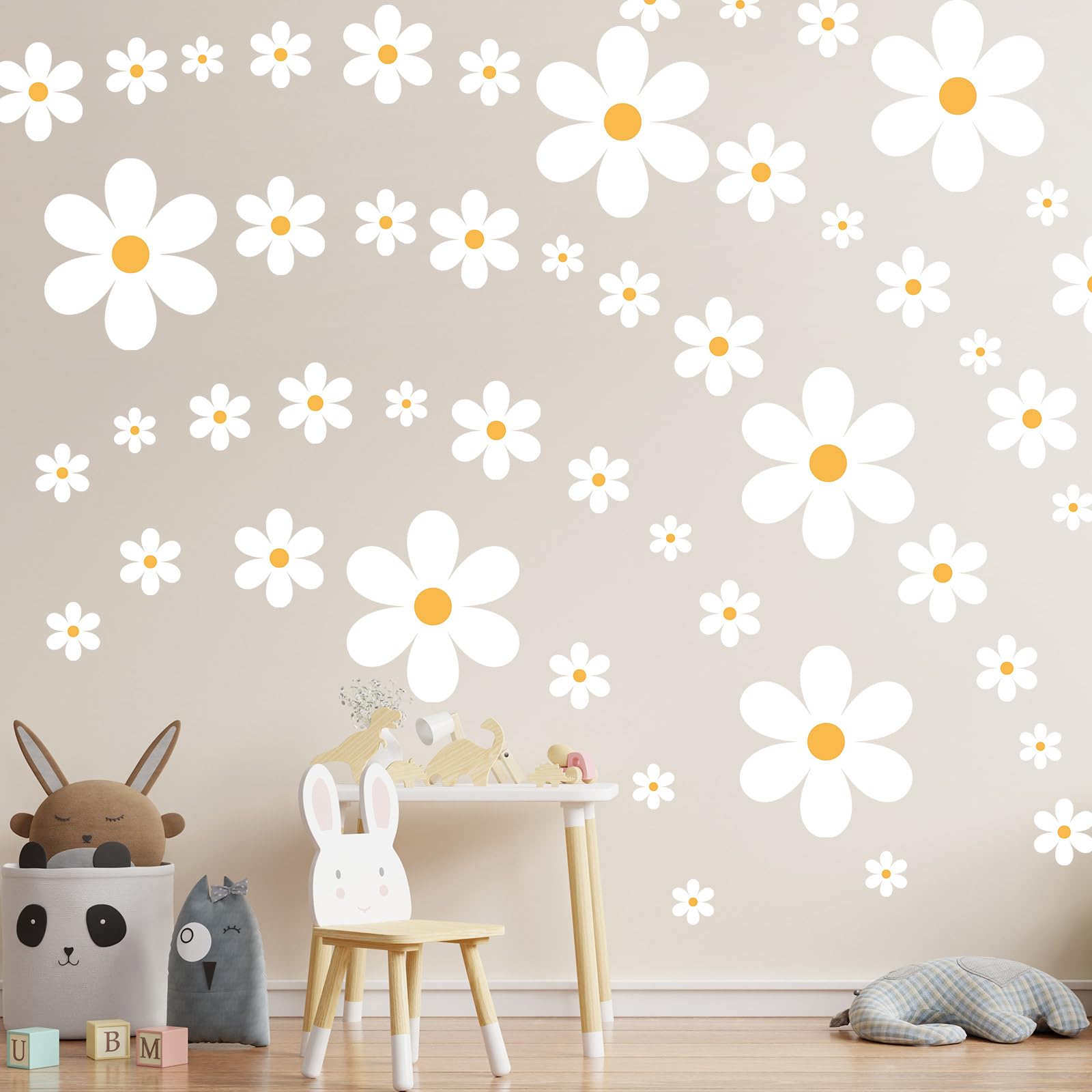 165 Pieces 15 Sheet Large Daisy Wall Decals Daisy Flower Wall Stickers Vinyl Peel and Stick Floral Wall Decal Daisy Wall Decor for Nursery Playroom Bedroom Living Room Wall(Fresh)