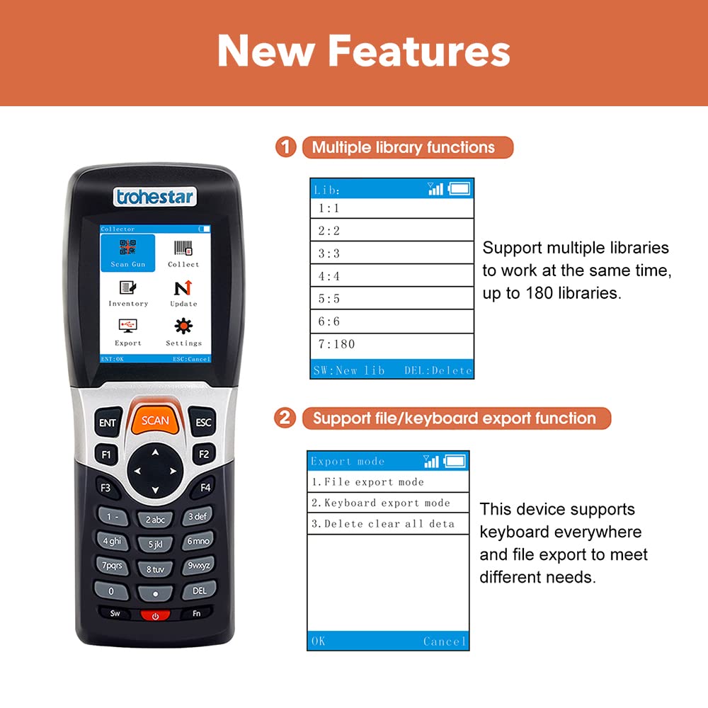 Wireless Barcode Scanner - Handheld Inventory Scanner Data Collector with 2.4GHz RF Transceiver for Warehouse & Bookstore Management (N4-2D-Blue)