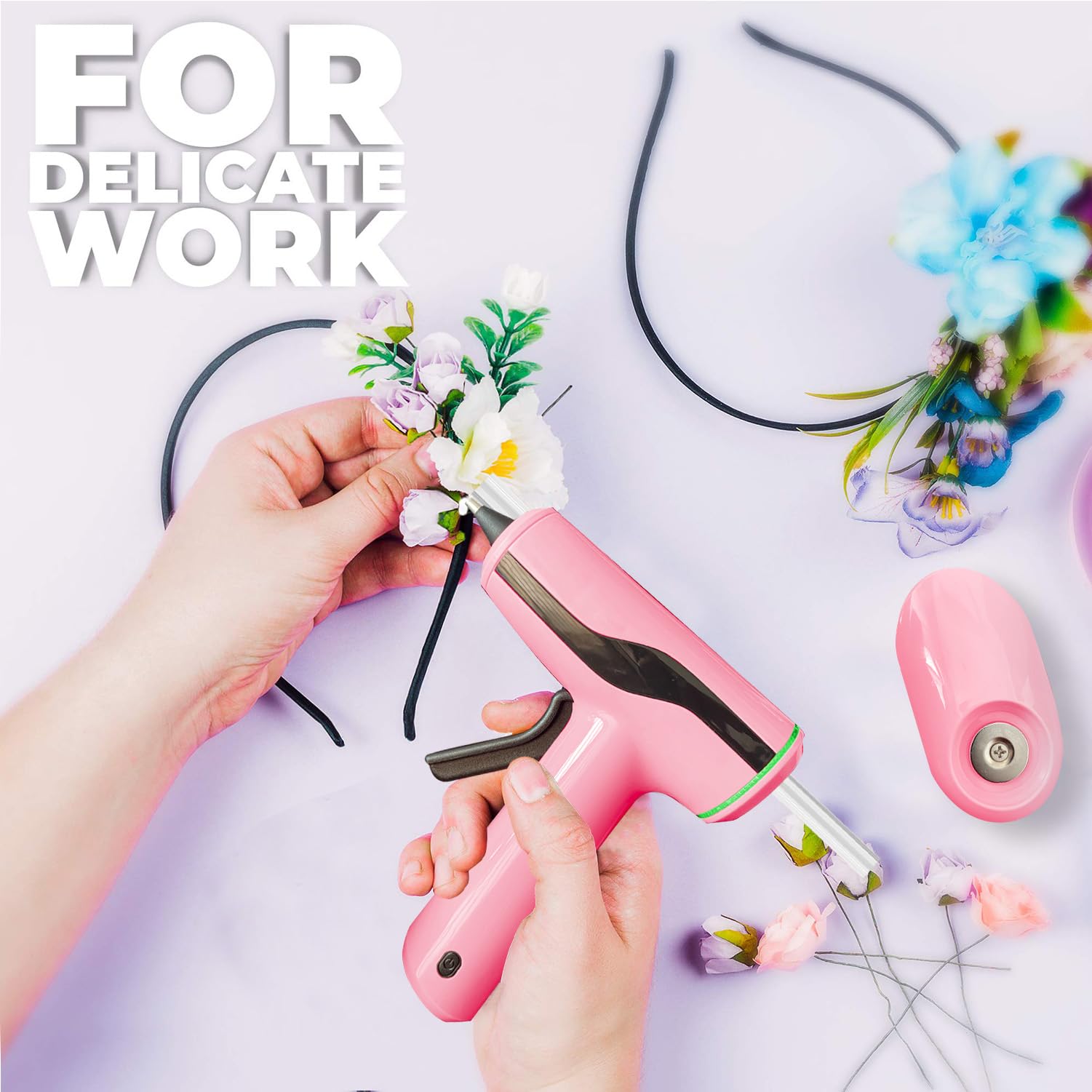 MONVICT Cordless Hot Glue Gun Kit, USB-C Rechargeable Mini Pink Glue Gun with 40 Pcs Premium Glue Sticks, 10 Pcs Craft sticks, Carrying Case, Smart Power-Off Hot Melt Glue Gun for DIY Craft Gift