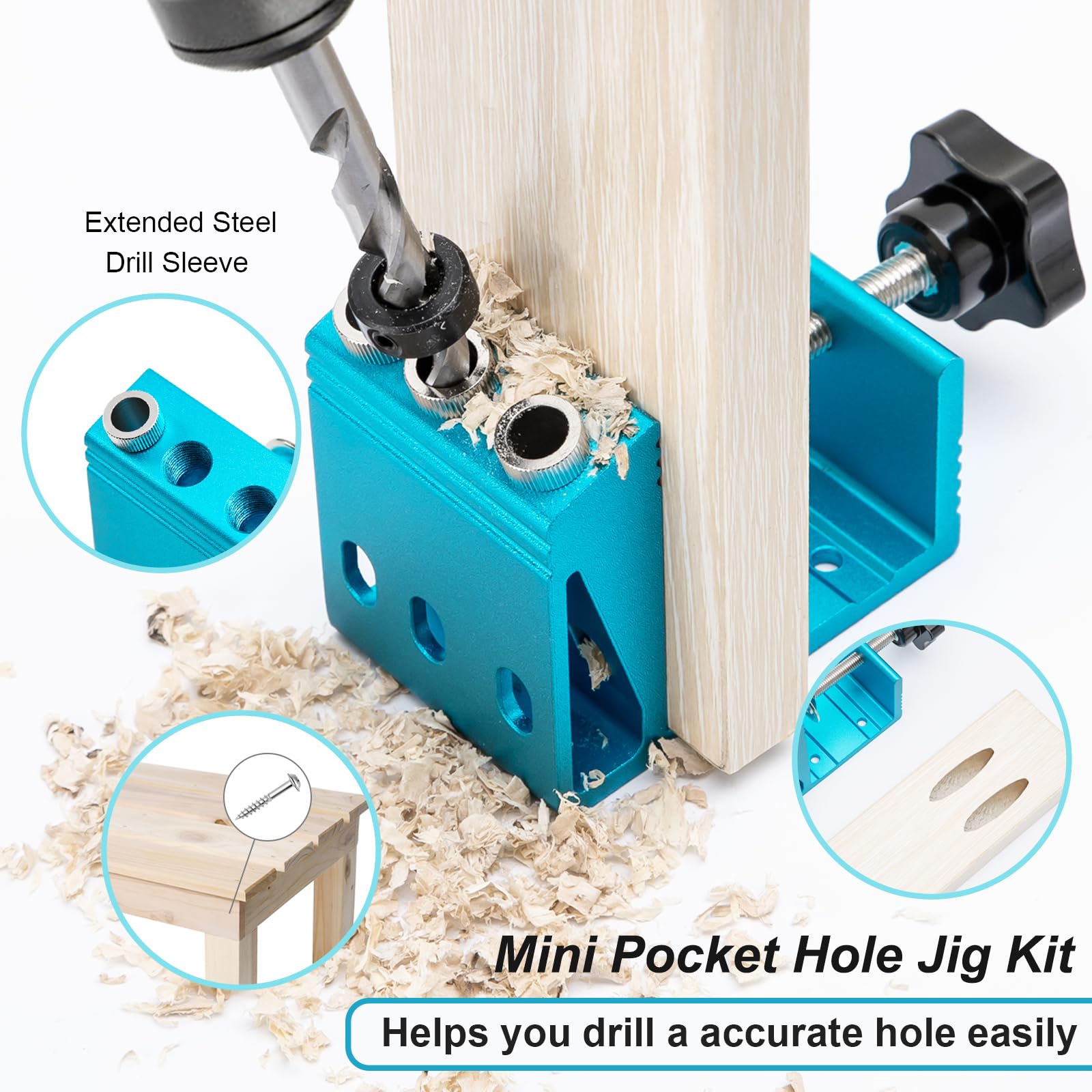 Pocket Hole Jig Kit with 3 Drill Hole Guide Pocket Drill Hole System with 15 Degree Joint Angle Tool Portable Pocket Joinery Screw Kit DIY Woodworking Carpentry Locator