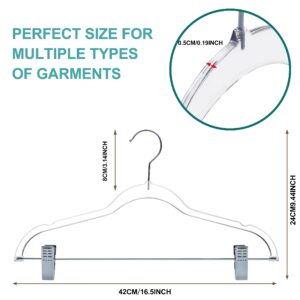 Clear Plastic Pants Hangers with Clips 20 Pack | Heavy Duty Skirt Hangers Swivel Hook and Notches | Space Saving Acrylic Clip Hangers for Pants | Suitable for All Clothing | 16.5 Inch (Clear, 20)