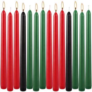 Set of 14 Kwanzaa Taper Candles, 6 Red, 6 Green, 2 Black Mishumaa Saba Candle Set, 10 Inch Dripless Tall Candle Stick for Kwanzaa, 7-7.5 Hour Burn Time