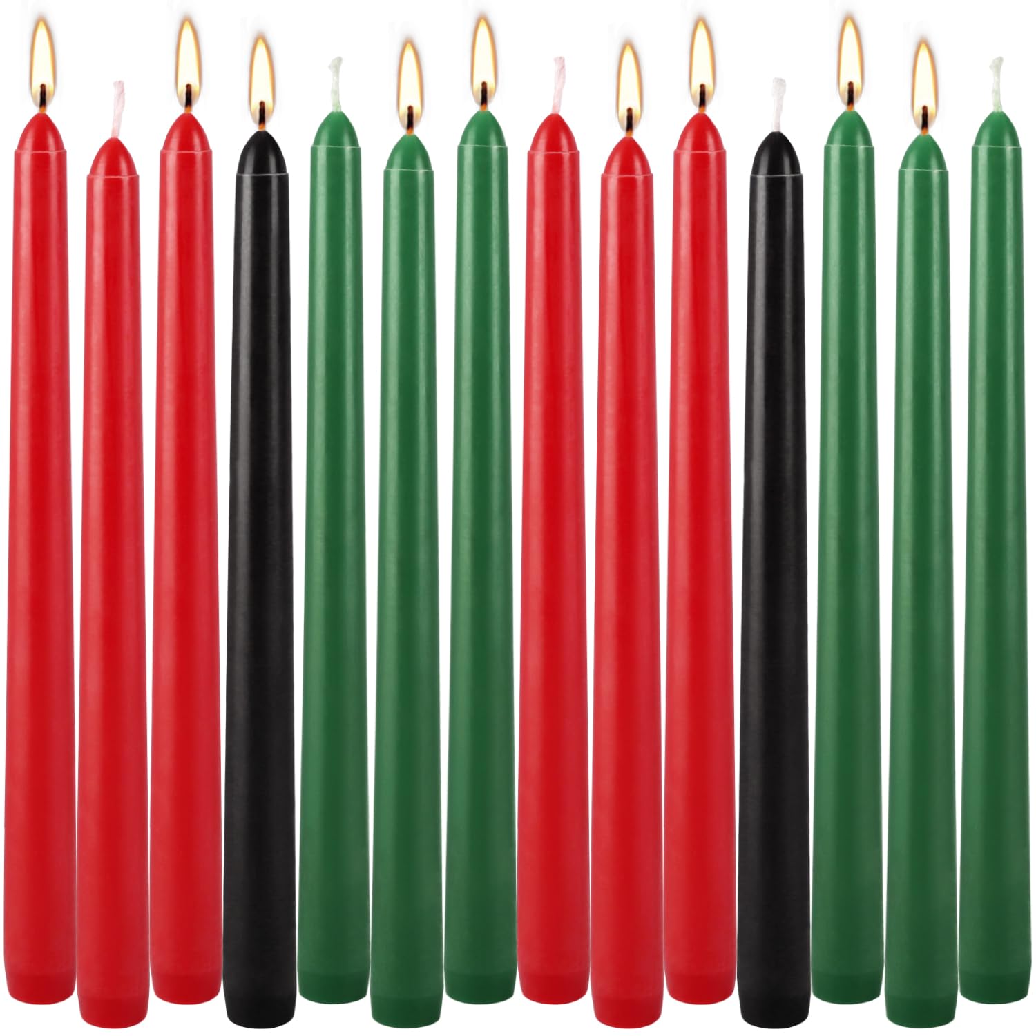 Set of 14 Kwanzaa Taper Candles, 6 Red, 6 Green, 2 Black Mishumaa Saba Candle Set, 10 Inch Dripless Tall Candle Stick for Kwanzaa, 7-7.5 Hour Burn Time