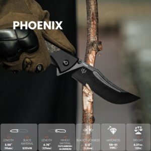 Kizer Phoenix Pocket Knife, 3.58 In S35VN Steel Blade Folding Knife, Fatcarbon & Aluminium Handle EDC Knife, Utility Knife with Deep Carry Pocket Clip for Camping Hiking Hunting, Ki4647A1