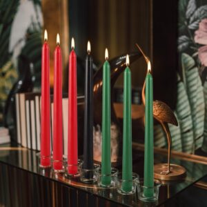 Set of 14 Kwanzaa Taper Candles, 6 Red, 6 Green, 2 Black Mishumaa Saba Candle Set, 10 Inch Dripless Tall Candle Stick for Kwanzaa, 7-7.5 Hour Burn Time