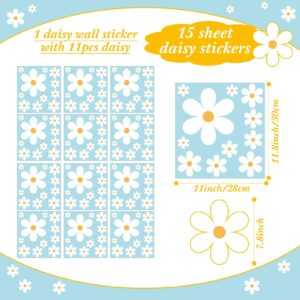 165 Pieces 15 Sheet Large Daisy Wall Decals Daisy Flower Wall Stickers Vinyl Peel and Stick Floral Wall Decal Daisy Wall Decor for Nursery Playroom Bedroom Living Room Wall(Fresh)