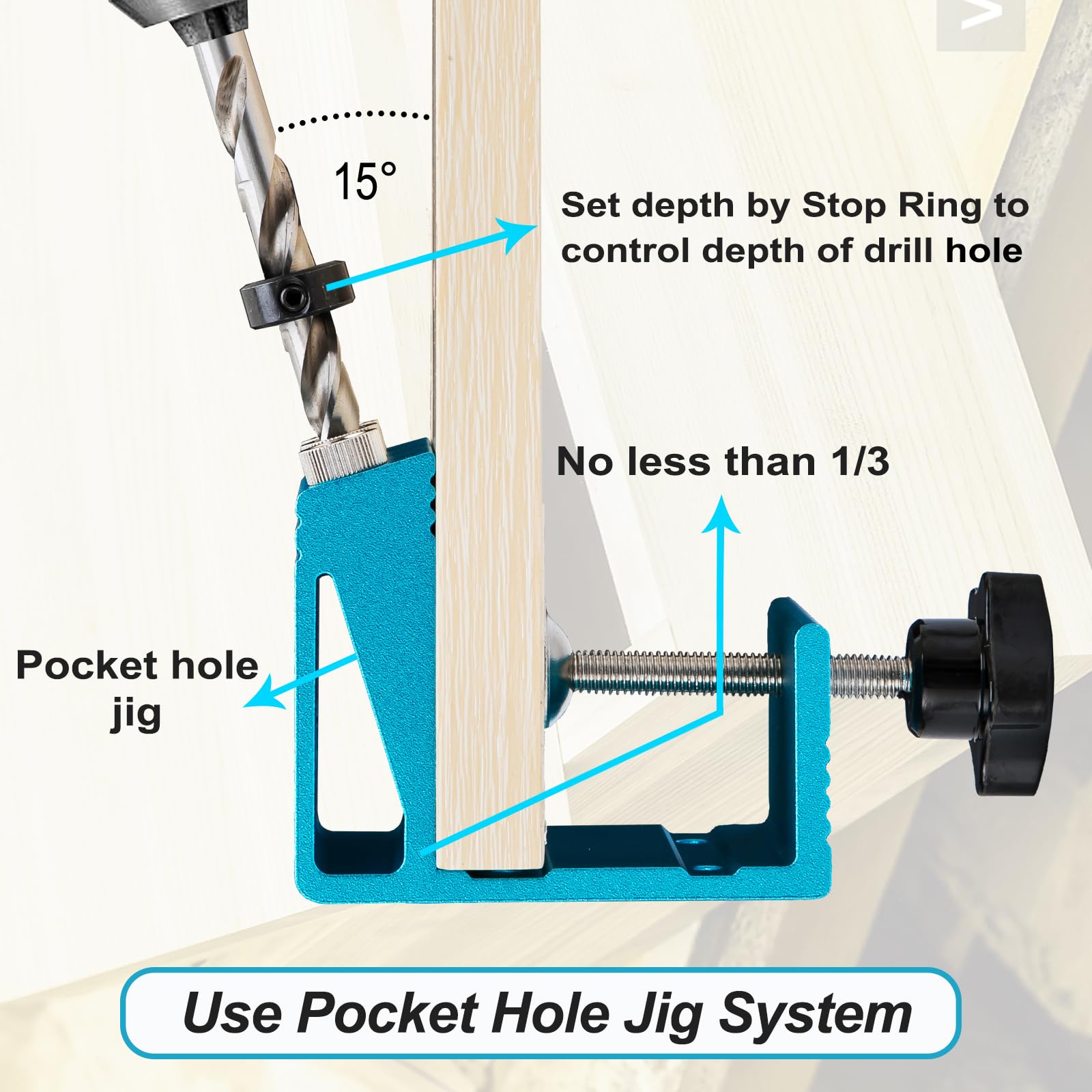 Pocket Hole Jig Kit with 3 Drill Hole Guide Pocket Drill Hole System with 15 Degree Joint Angle Tool Portable Pocket Joinery Screw Kit DIY Woodworking Carpentry Locator