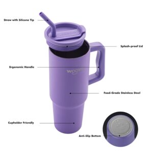 WOOVO 40oz Tumbler with Handle, Purple Insulated Tumbler Cups with Lids and Straws, BPA Free Travel Mug with Handle, Reusable Double Wall Stainless Steel Water Mug, Slim Cup for Women Girl