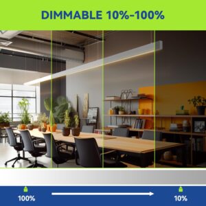 Monios-L LED Linear Light with Remote Control, Seamless Connection, 3000K to 6000k CCT Selectable, 4FT Stepless Dimmable, 36W Linkable Ceiling Shop Light, Suspended Office Lighting Fixture, 4 Packs