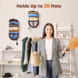 TOINSIX Hat Rack for Baseball Caps - Hat Organizer Holds Up to 30 Caps Storage, Wooden Ball Cap Holder Racks for Wall and Door, No-Drilling Mount (Brown)