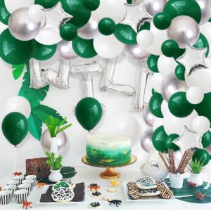 Emerald Green Silver White Balloon Garland Arch, Dark Green White Balloons Green Metallic Silver 2024 Graduation Party for Camo Military Video Game Birthday Jungle Baby Shower Anniversary Party