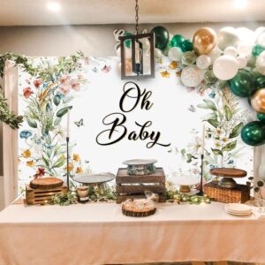 Avezano Wildflower Baby Shower Backdrop Wildflower Baby Shower Decorations Greenery Floral Baby Shower Background Spring Oh Baby Birthday Party Banner 70.8 x 43.3 Inch