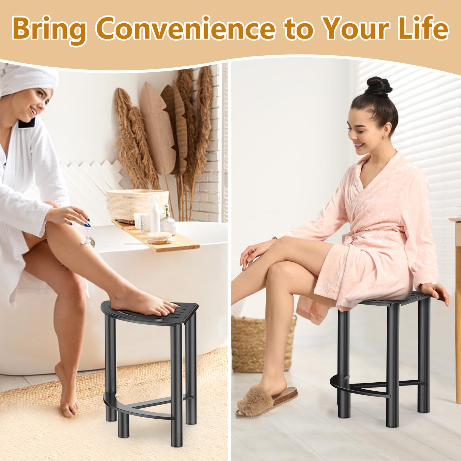 YUOROS Metal Shower Benches for Inside Shower Foot Rest for Shaving Legs Waterproof Small Corner Bathroom Shower Stool