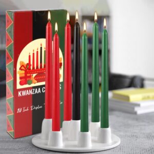 Set of 14 Kwanzaa Taper Candles, 6 Red, 6 Green, 2 Black Mishumaa Saba Candle Set, 10 Inch Dripless Tall Candle Stick for Kwanzaa, 7-7.5 Hour Burn Time