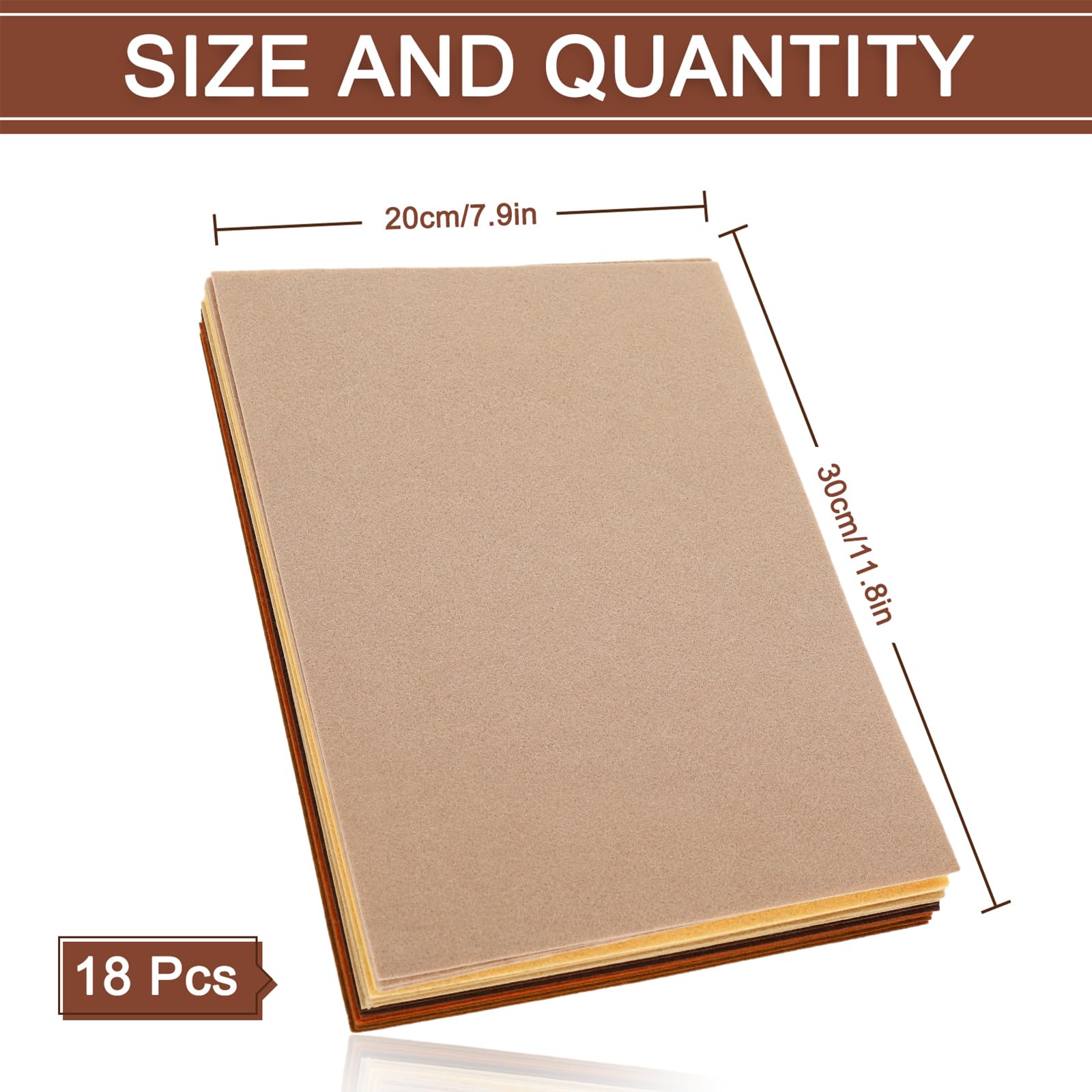 Whaline 18Pcs Brown Felt Fabric Sheets Assorted Soft Thick Craft Felt Pack for DIY Craft Sewing Patchwork Art Projects, 7.9 x 11.8 Inch