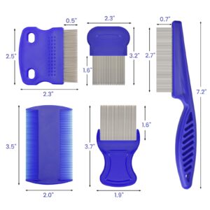 Flea Comb for Cats Dogs, 6 Pack Pet Lice Comb Set Pet Grooming Pets for Small, Medium & Large Pets (Blue)