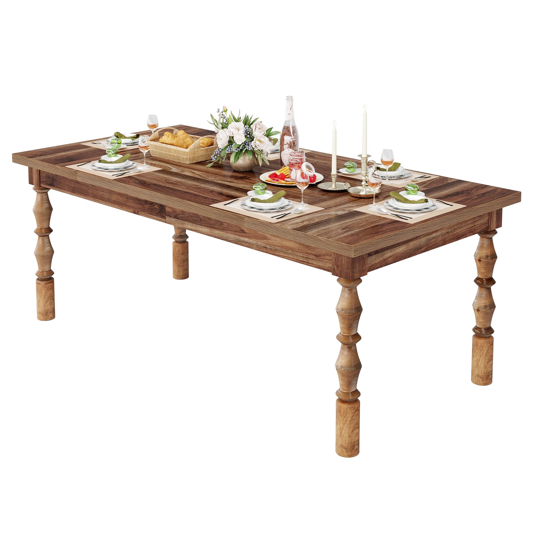 Tribesigns 62” Farmhouse Dining Table for 4-6 People, Large Rectangle Kitchen Table, Dinner Table Kitchen & Dining Room Furniture with Carved Turned Legs