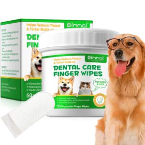 sdjufei 50pcs teeth cleaning wipes for dogs & cats, dog breath freshener dental finger wipes, dog dental care wipes helps wipe away plaque & tartar - freshens breath, no-rinse dog finger toothbrush